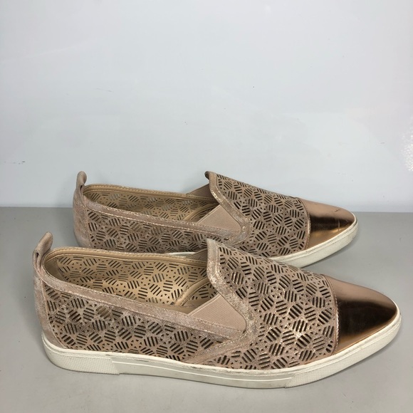 Karl Lagerfeld Rose Gold Leather Cut Out Cap Toe Slip On Sneaker Shoes Women 41B - Picture 3 of 16